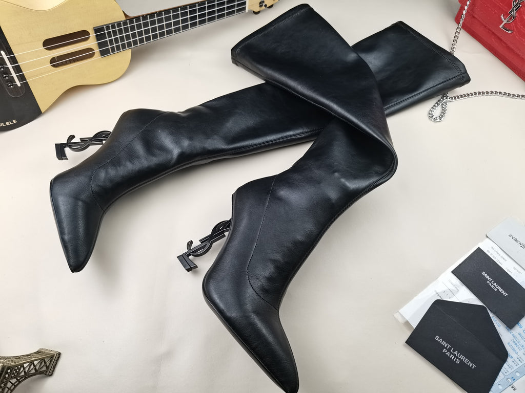 Saint Laurent Logo High-Heel Boots 👢