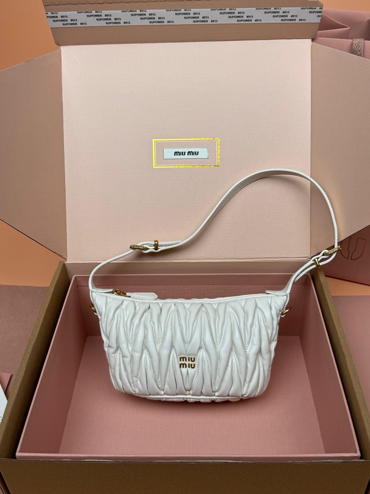 ✨ MIU MIU Wander Matelassé Lambskin Mini Hobo Bag — Beige ✨