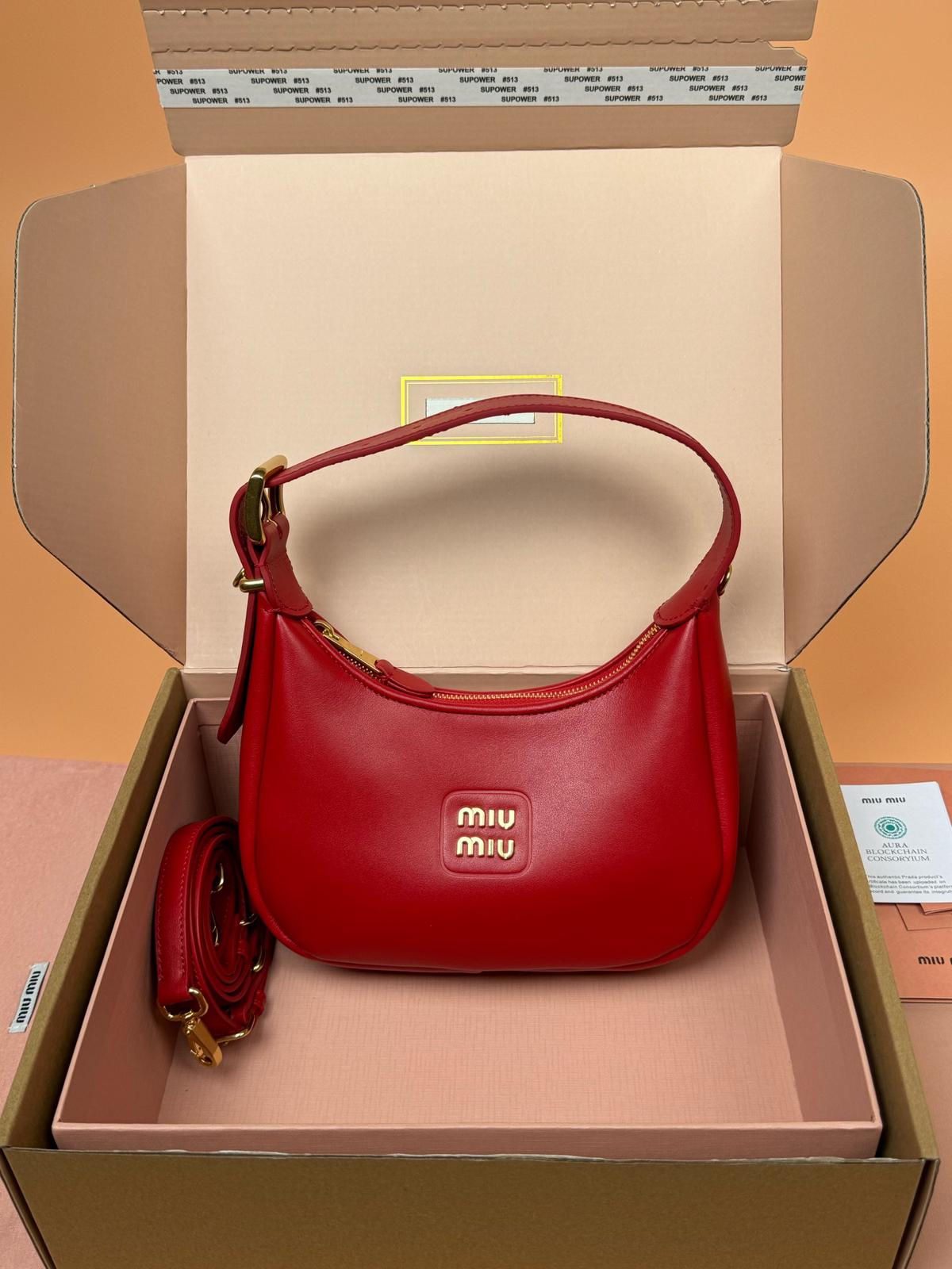 Luxury Crescent Leather Bag — Bright Red | Small Size 22cm