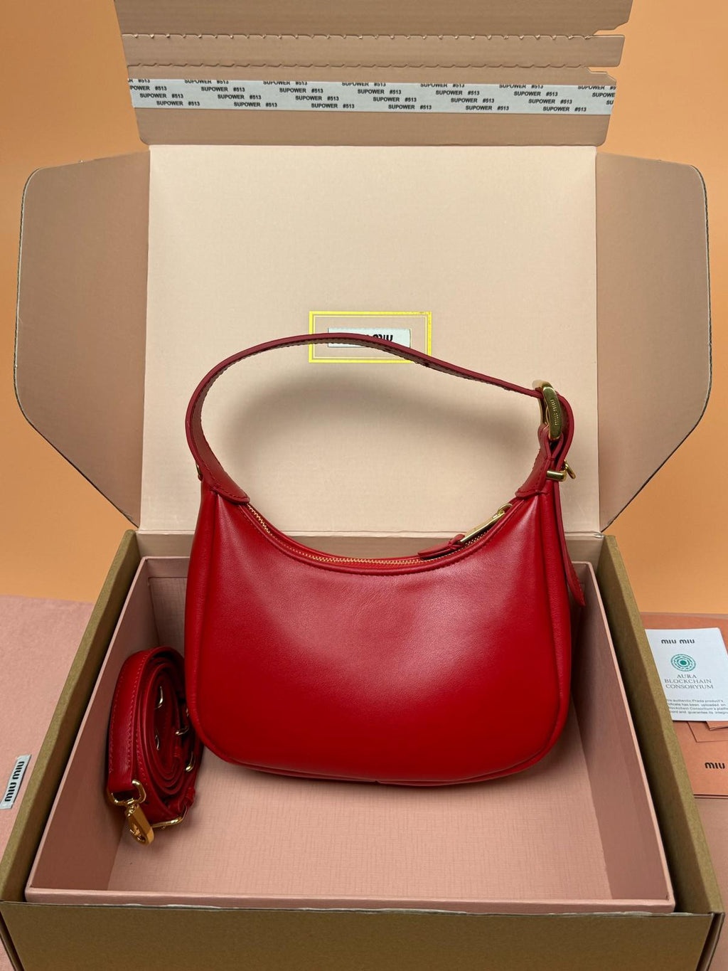 Luxury Crescent Leather Bag — Bright Red | Small Size 22cm