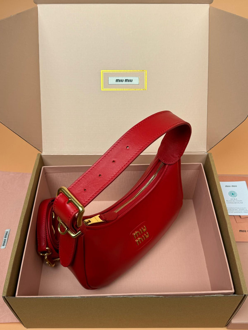 Luxury Crescent Leather Bag — Bright Red | Small Size 22cm